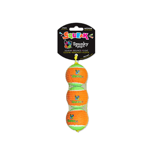 SPUNKY PUP SQUEAKY TENNIS BALLS, 3-PACK, MEDIUM
