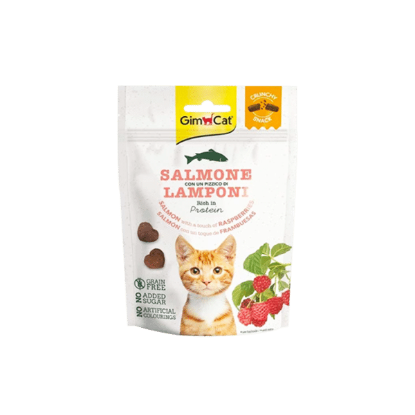 GIM CAT CRUNCHY SNACKS SALMON  & RASPBERRIES