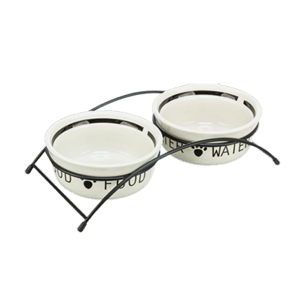 TRIXIE DOUBLE CERAMIC BOWL METAL DOG