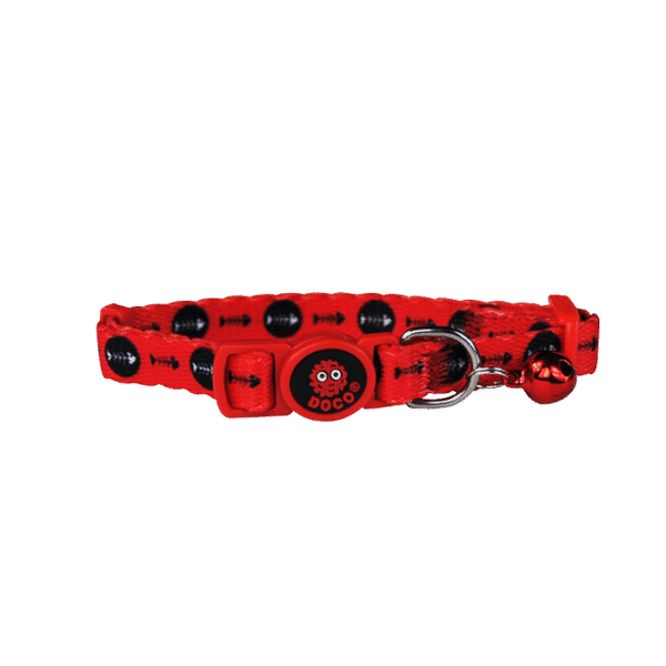 DOCO FURBALL CAT COLLAR BREAKAWAY RED FISH PATTERN